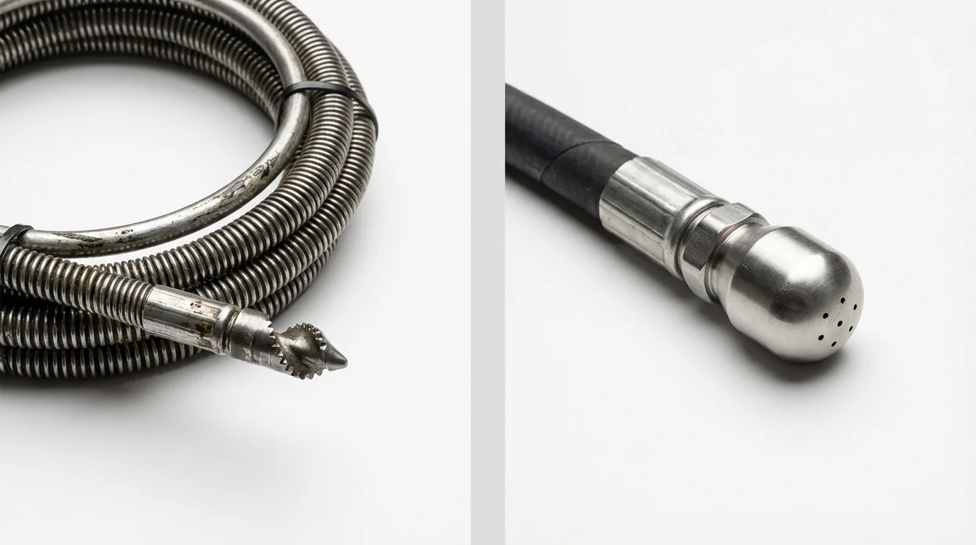 Drain snake cable and hydro jetting nozzle used for drain cleaning in Henderson, TN