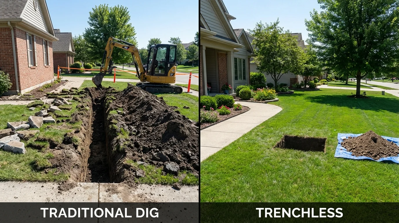 Trenchless sewer repair with minimal yard damage versus traditional excavation in Henderson, TN